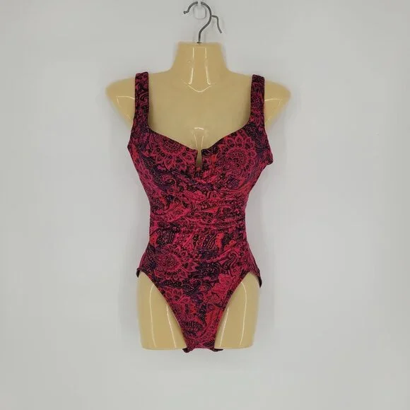 Miraclesuit US 8 paisley park red escape side shirring 1 piece swimsuit 468266 - Picture 13 of 16